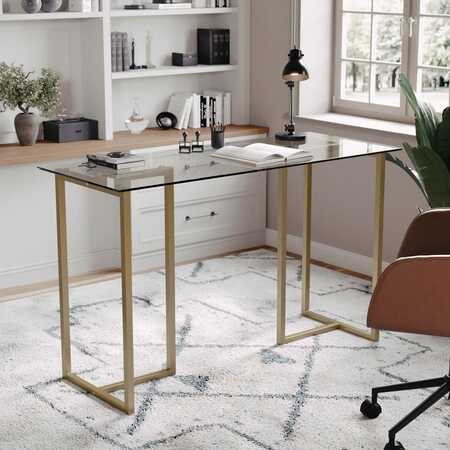 MARTHA STEWART Eli Home Office Glass Top Desk w/Polished Brass Metal Frame XU-DK-1-GLD-MS